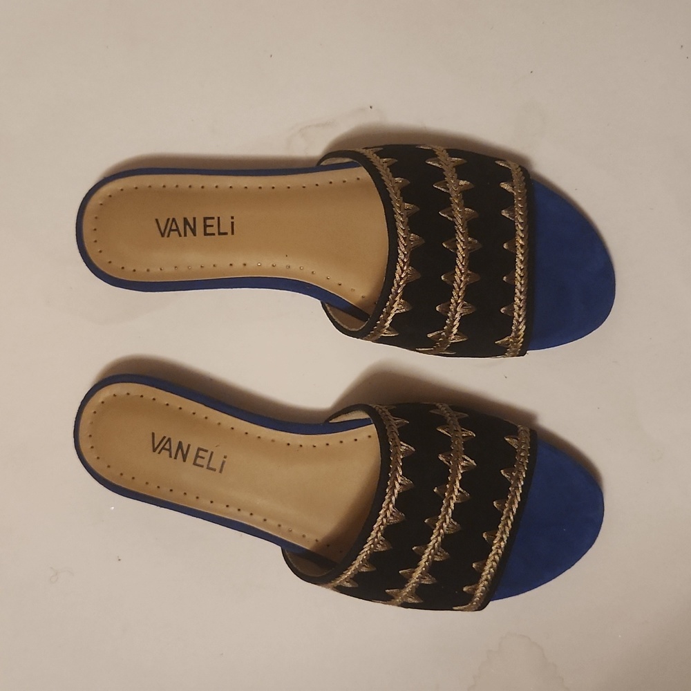 Blue and Gold Slip on sandals - Picture 2 of 3